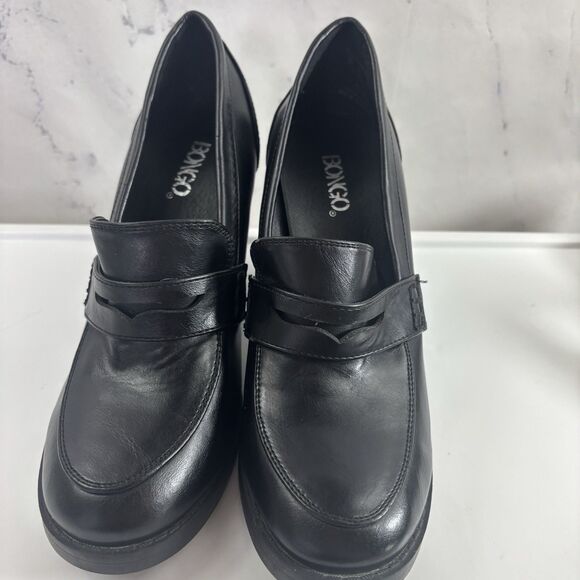 Y2K 90s Vintage Bongo Block Heel Platform Loafers Blk Leather Chunky 8.5 Grunge - Picture 11 of 15